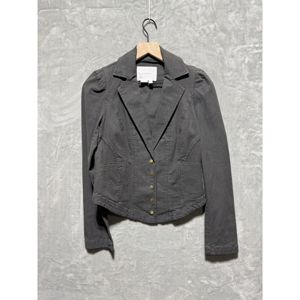Anthropologie Blazer Jacket Women's Size 0 Gray Fitted Stretch Button Up Cotton‎